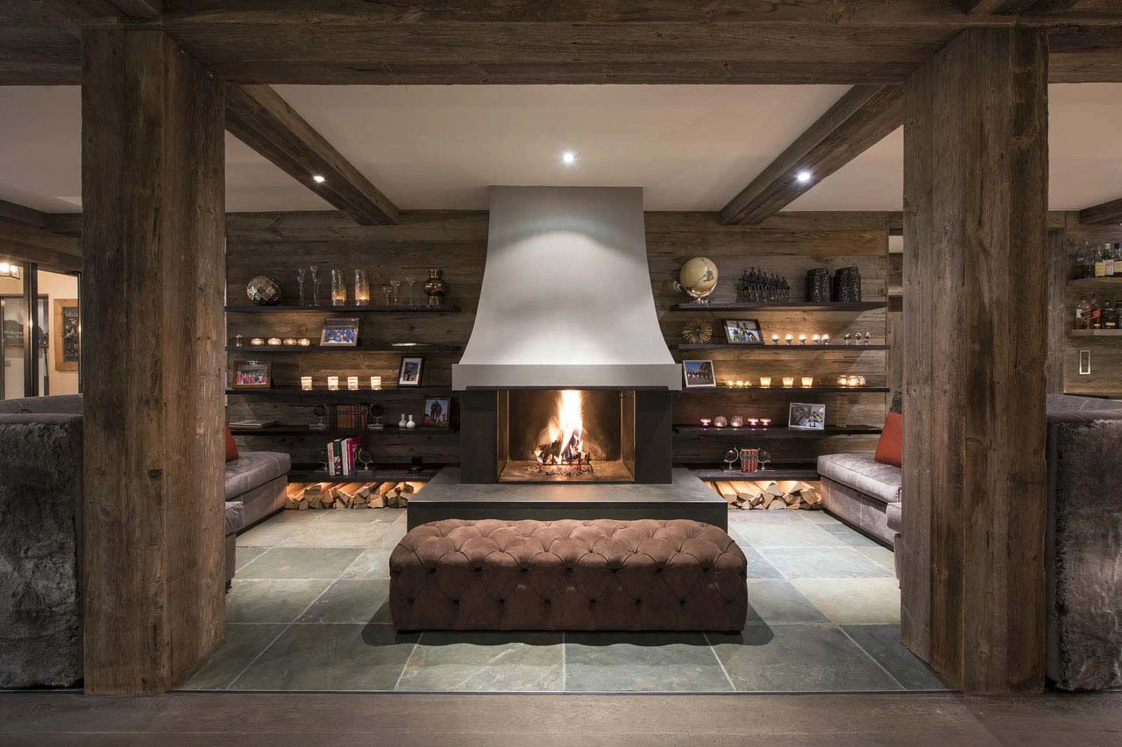 Fireplace in the living room of The Lodge in Verbier