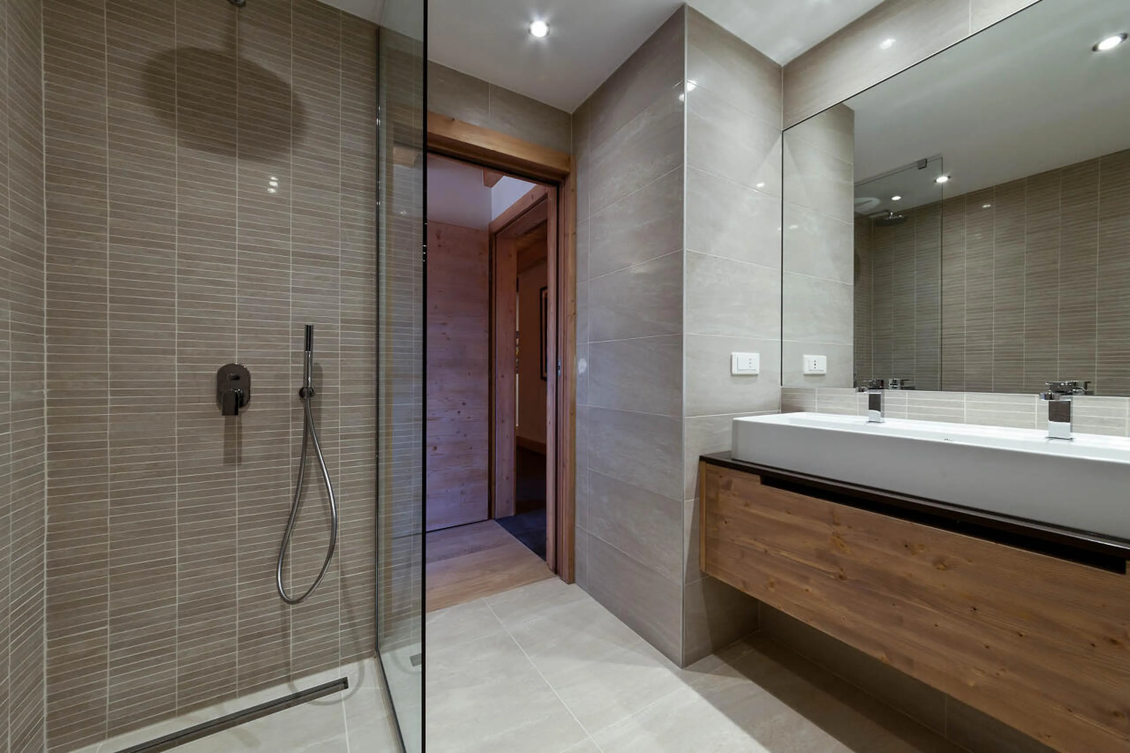 En-suite shower room with double basin in The Penthouse, Les Gets