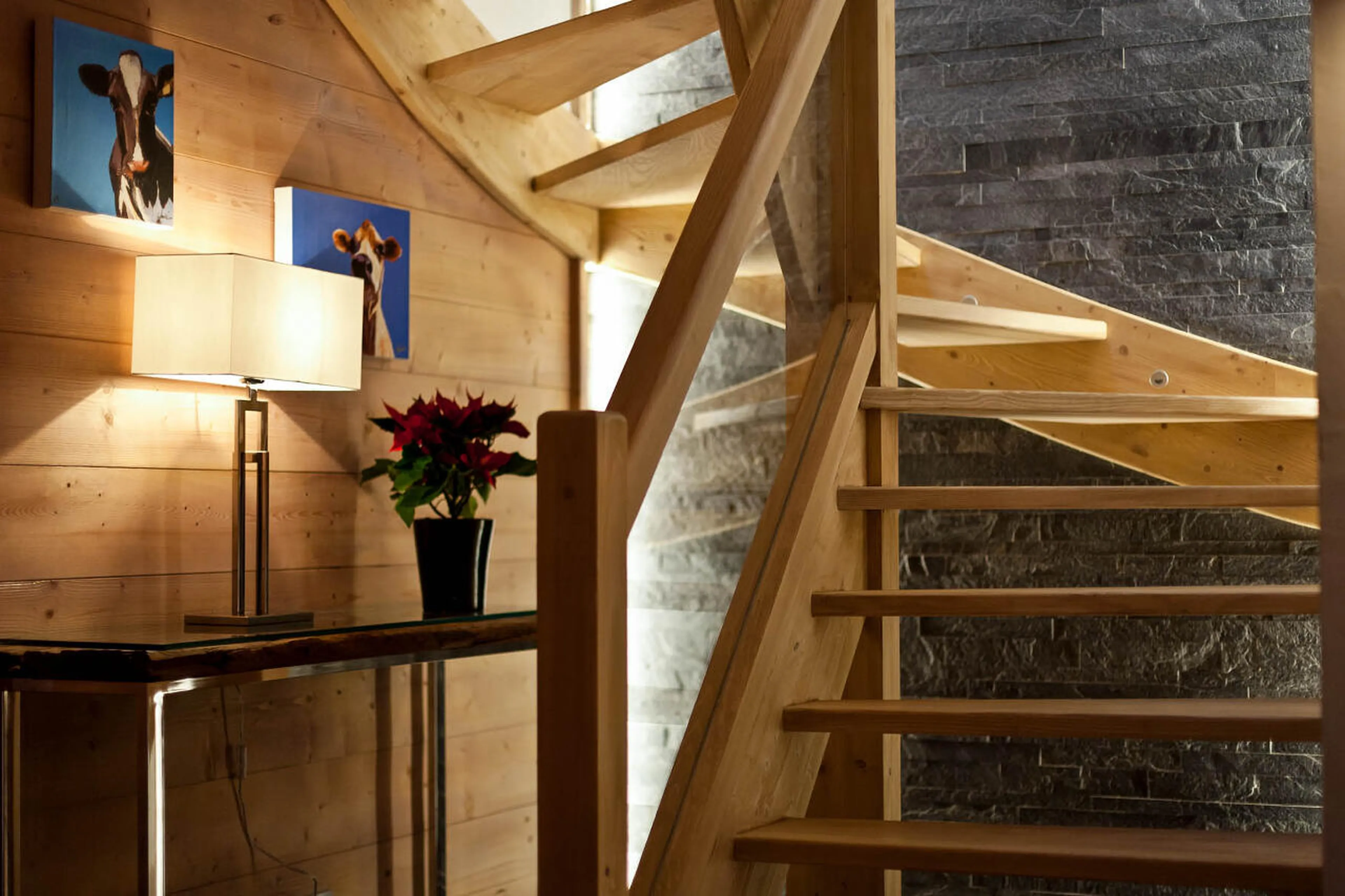 Stylish staircase between two floors of The Penthouse, Les Gets