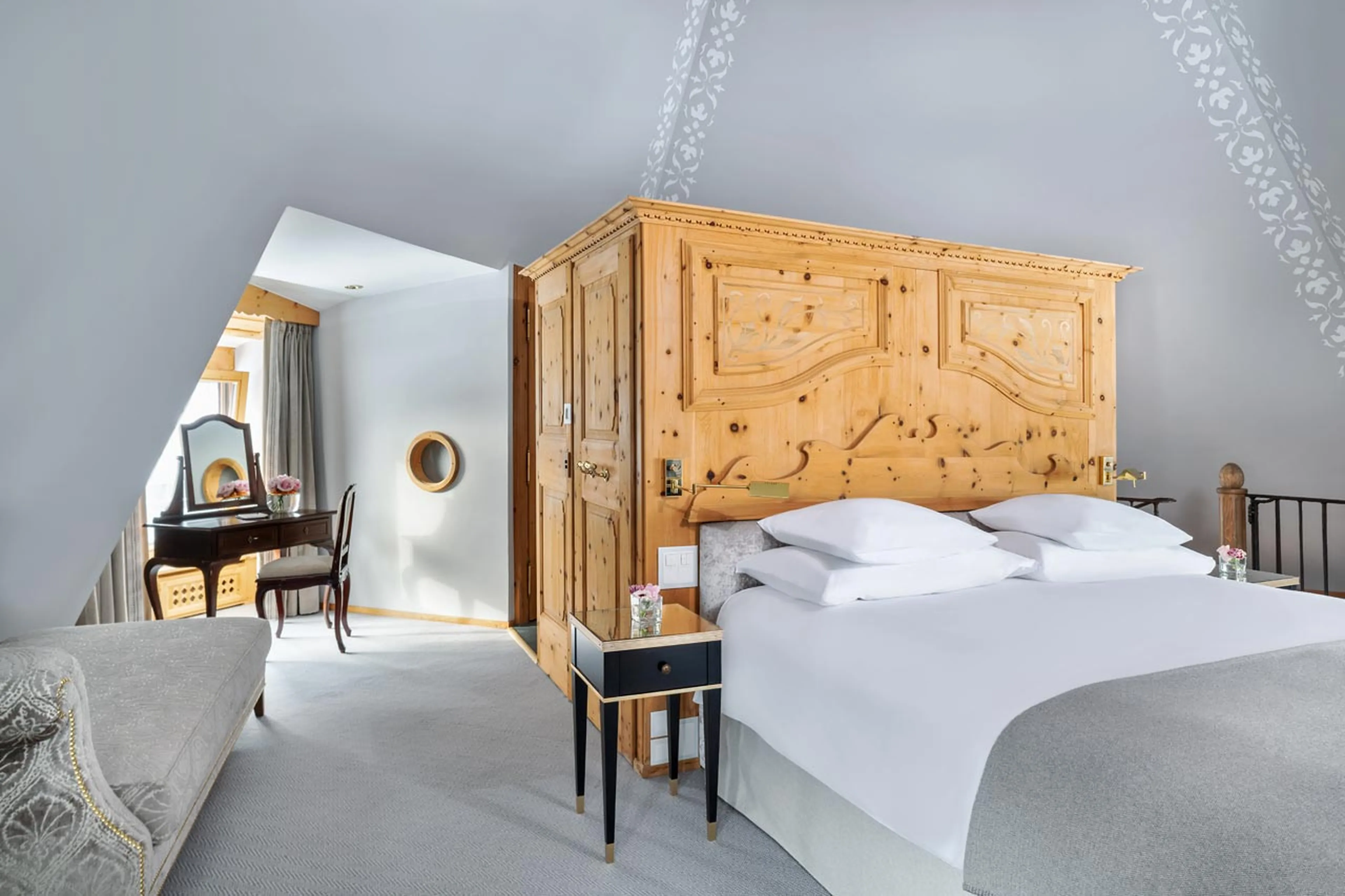 Double bedroom in The Tower Suite in St Moritz