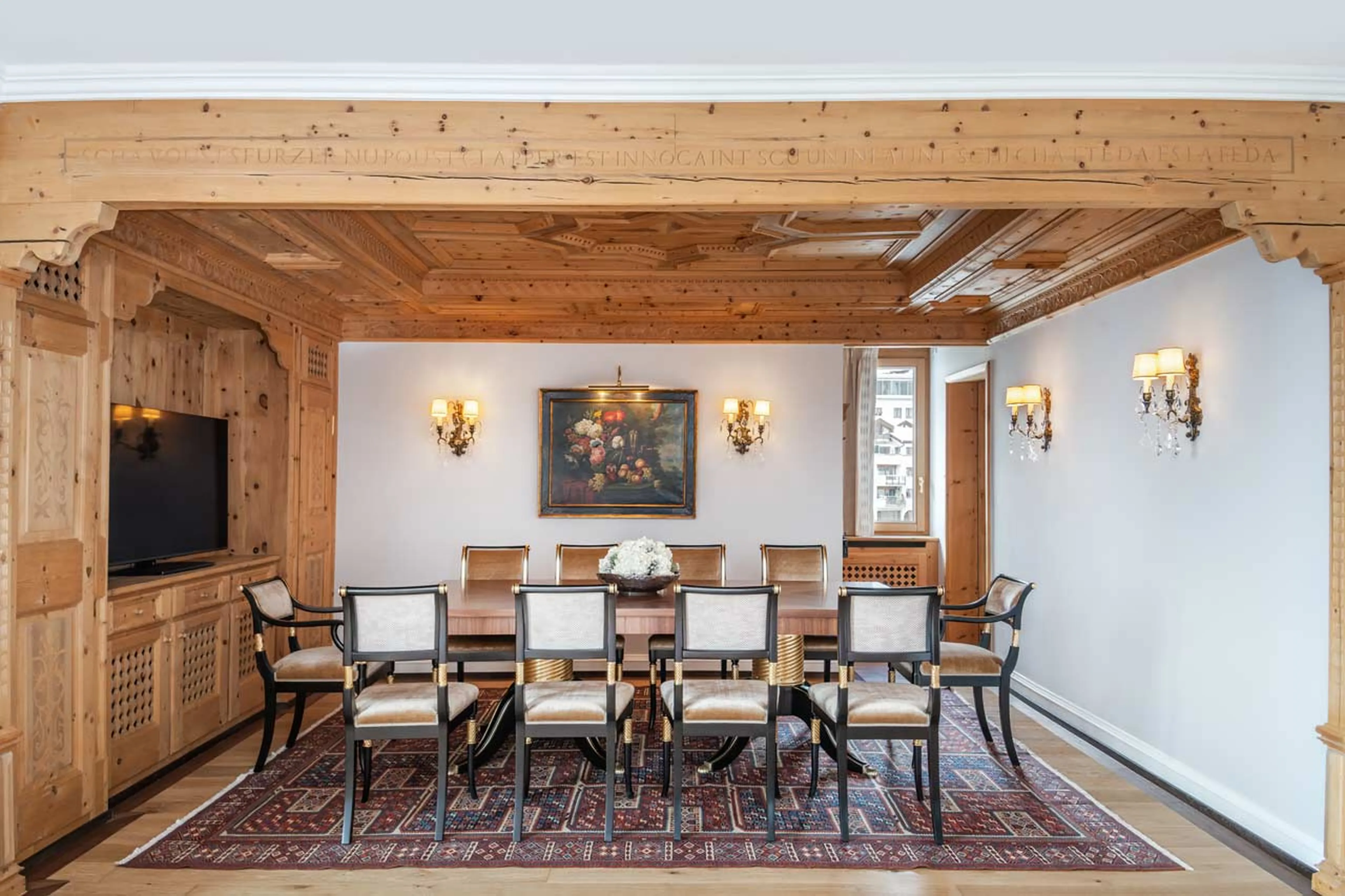 Dining area in The Tower Suite in St Moritz