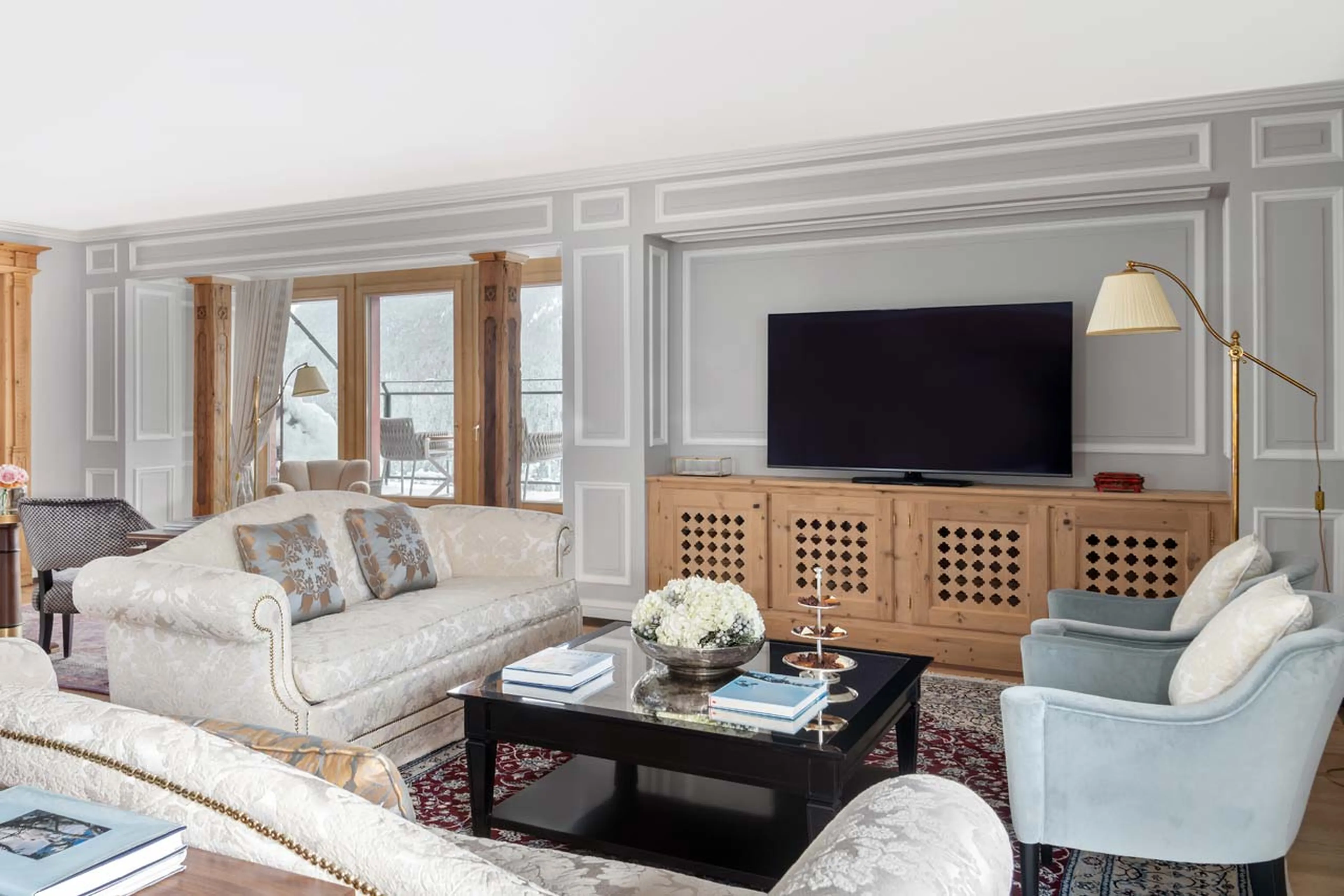 Living area in The Tower Suite in St Moritz
