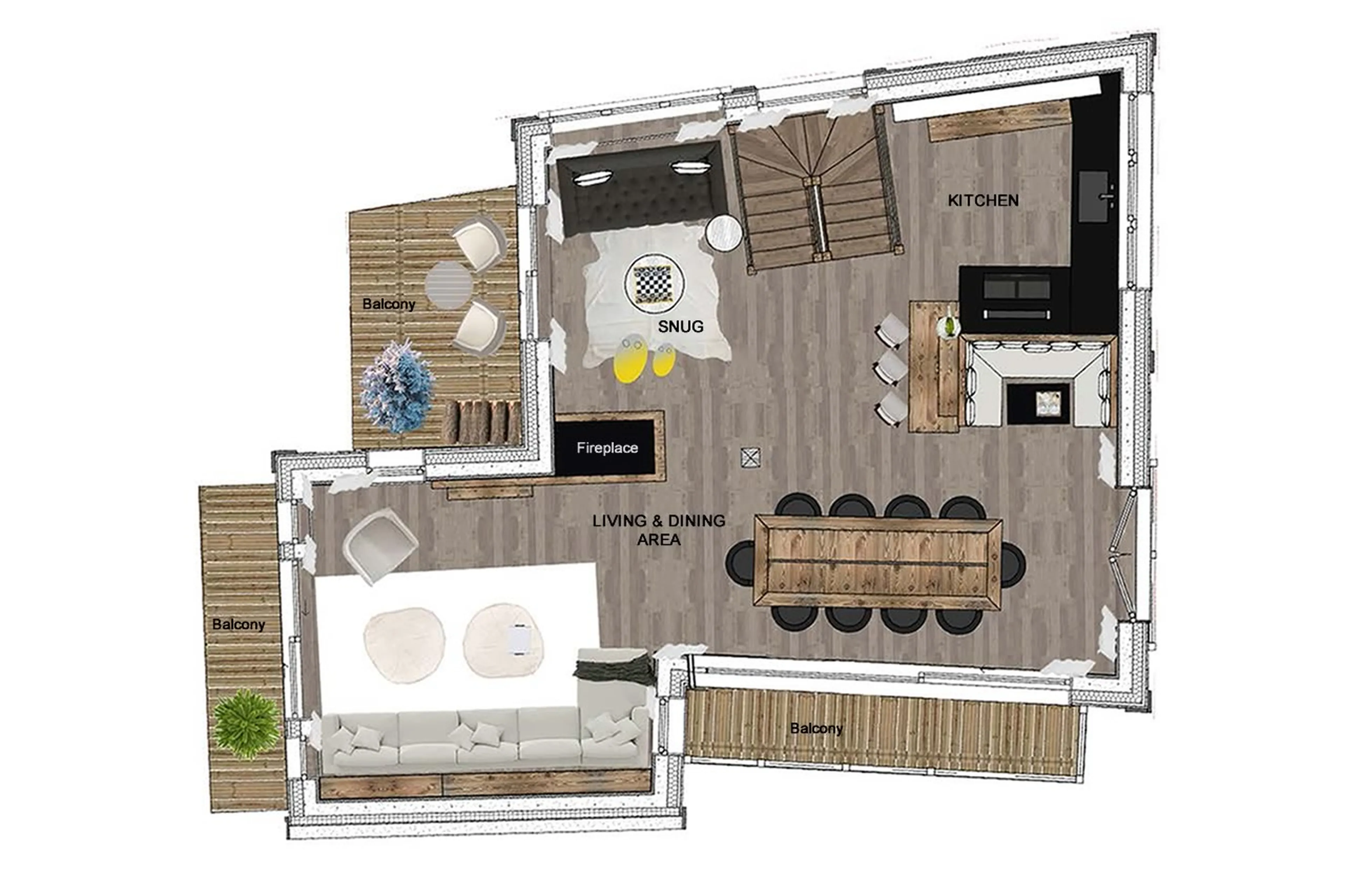 Level 1 floor plan of the White Chalet in Courchevel Le Praz