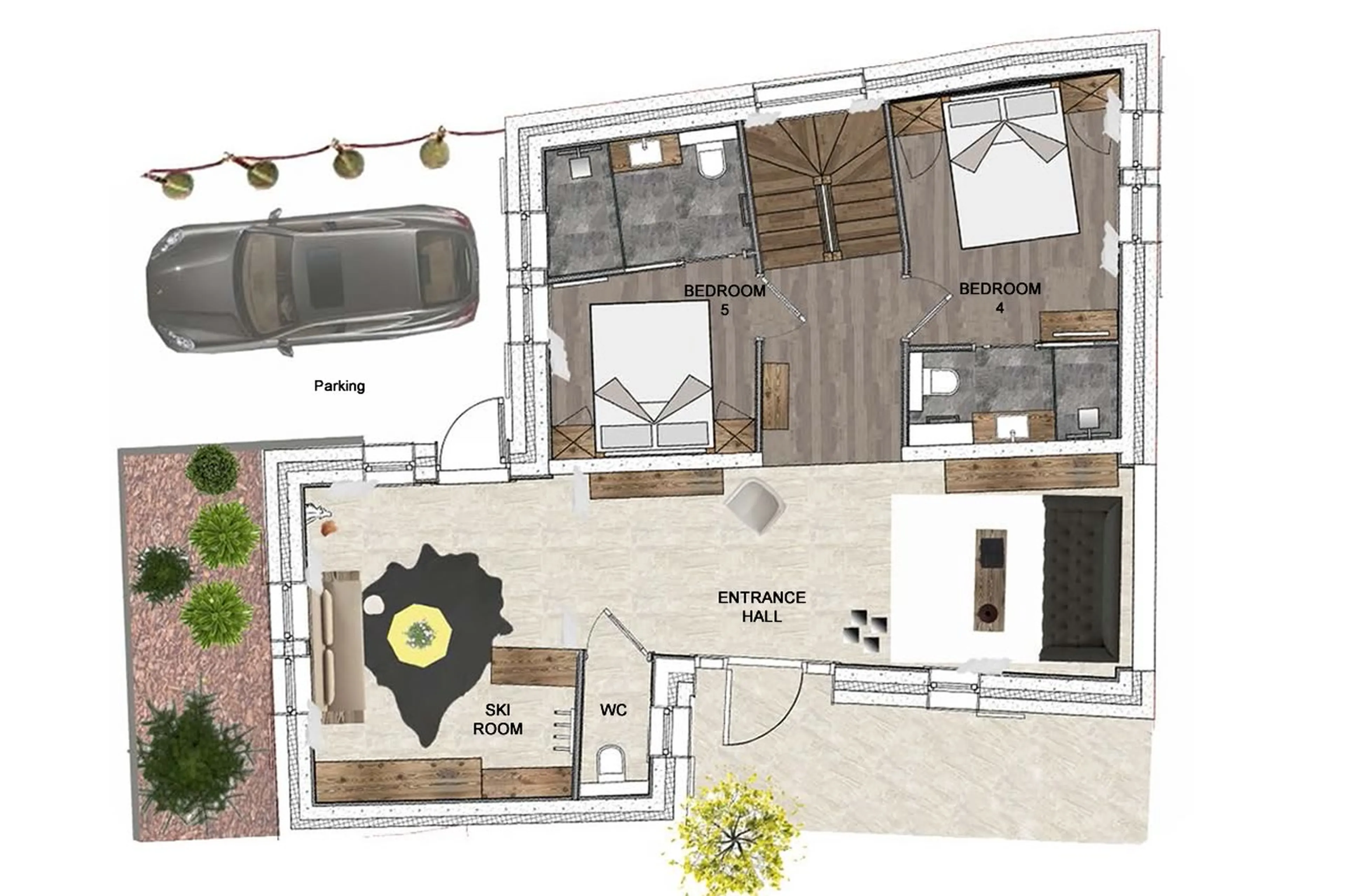Level 0 floor plan of the White Chalet in Courchevel Le Praz
