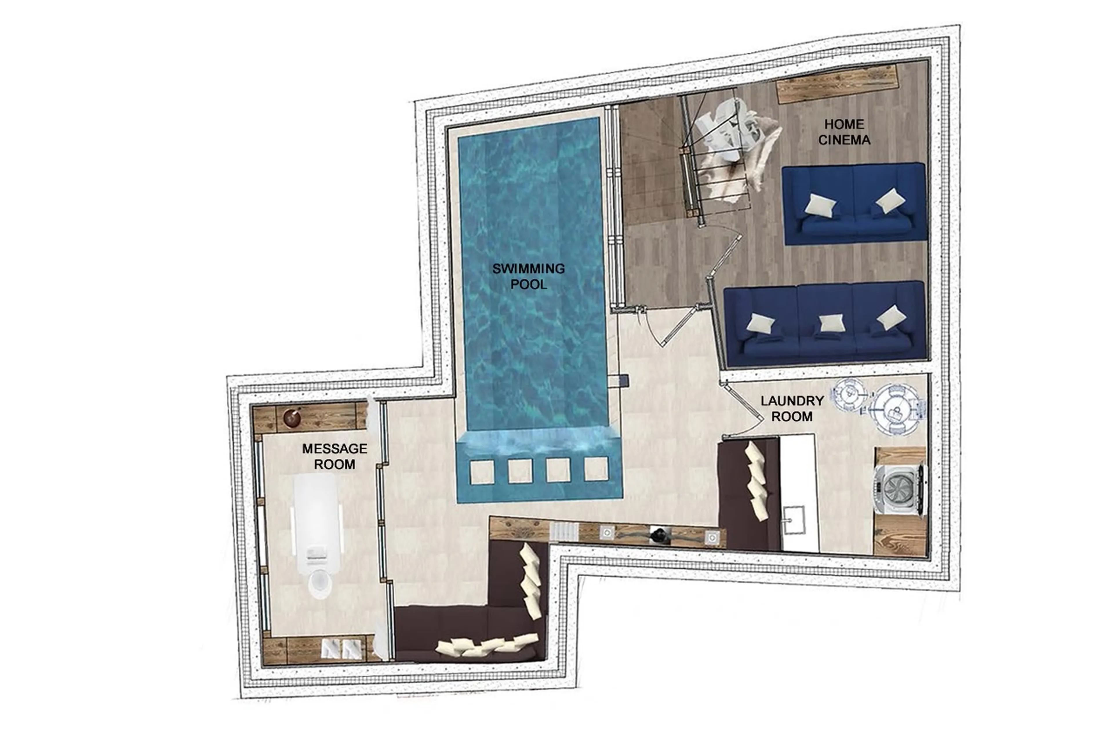 Spa level floor plan of the White Chalet in Courchevel Le Praz