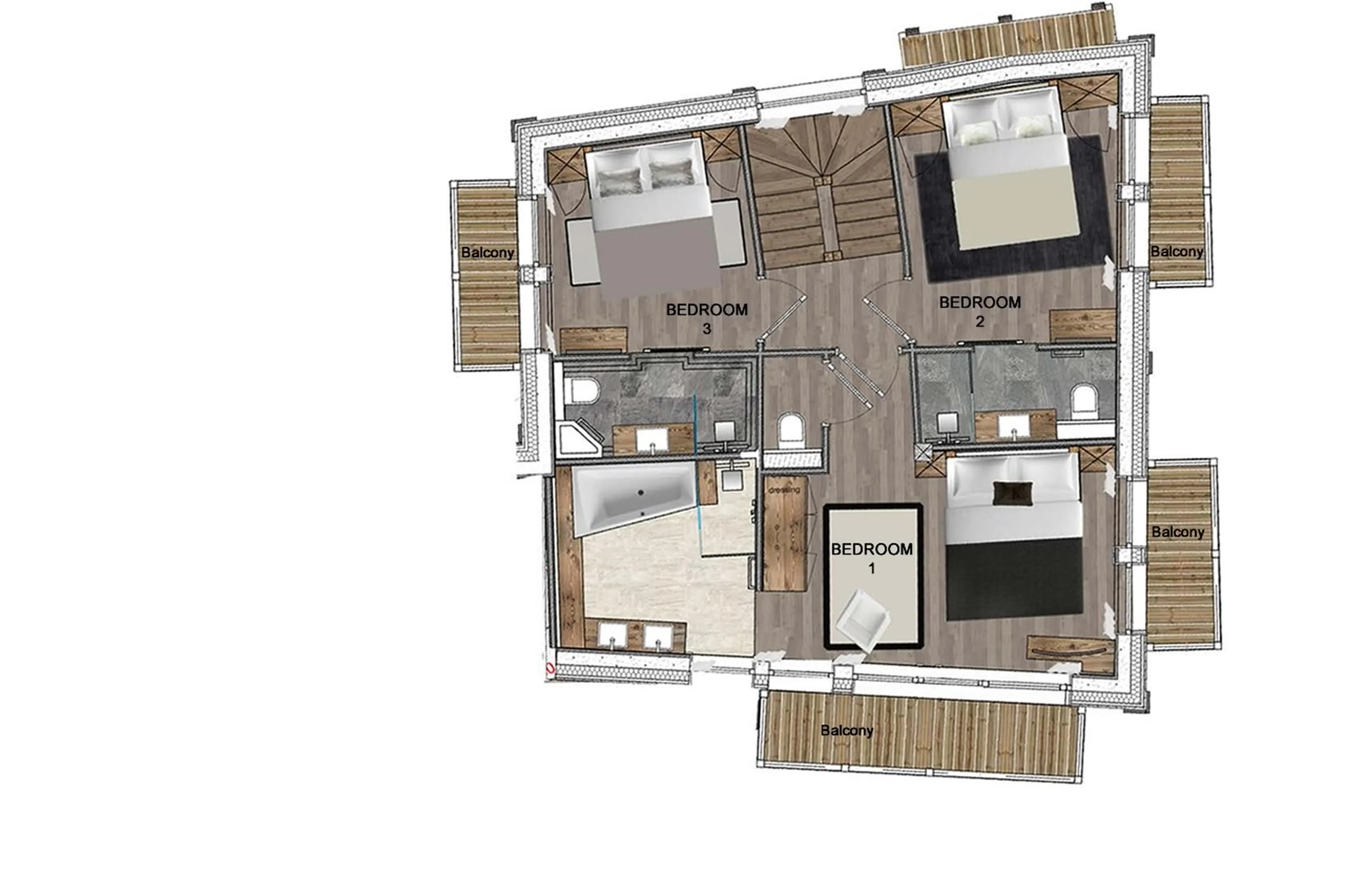 Level 2 floor plan of the White Chalet in Courchevel Le Praz