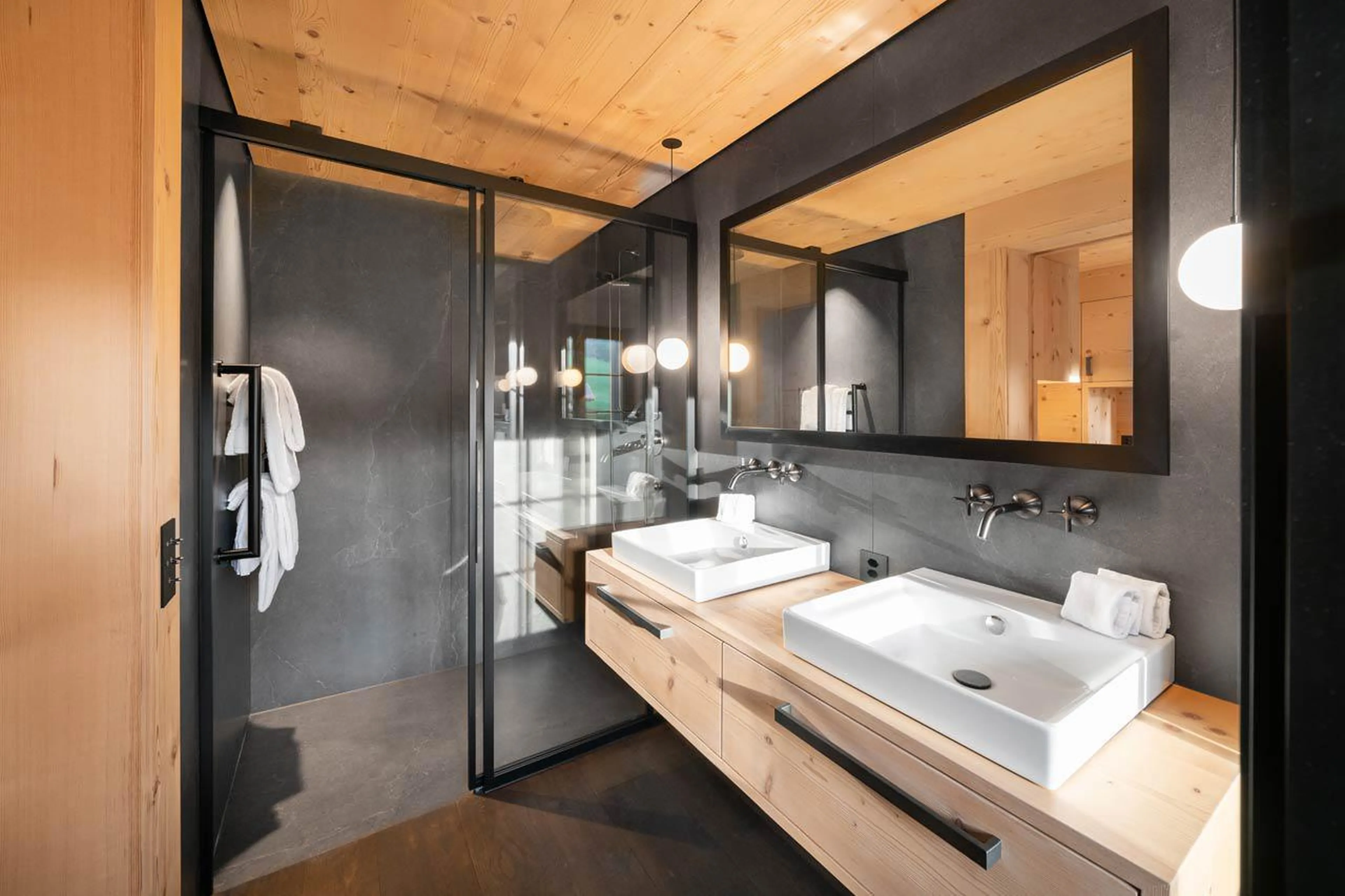 En-suite shower room at Apartment Eggli in Gstaad