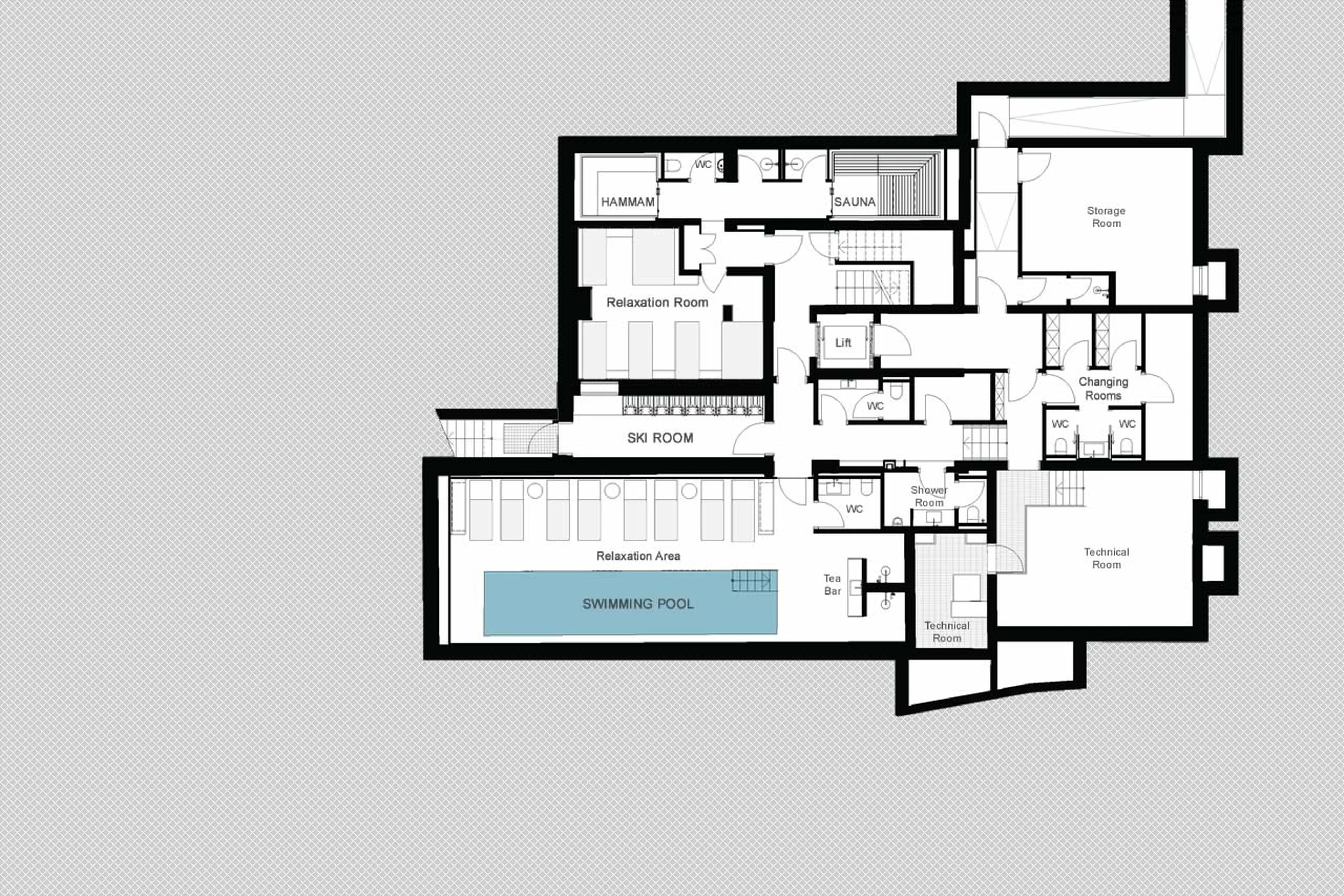 Floor plan of the shared spa of Residence Ula Signature in Lech