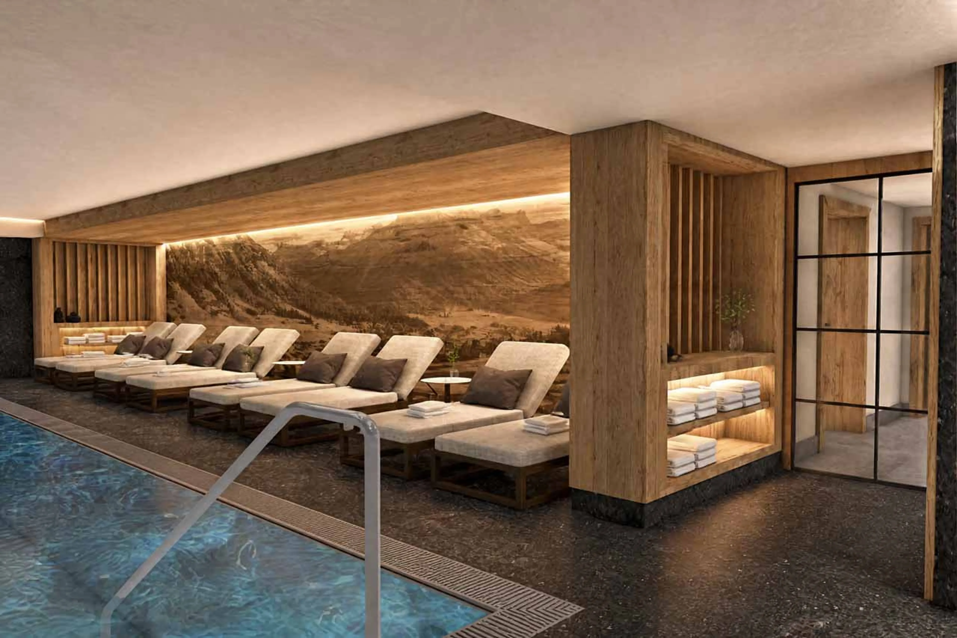 Indoor pool and loungers at Apartment Ula Signature 102 in Lech