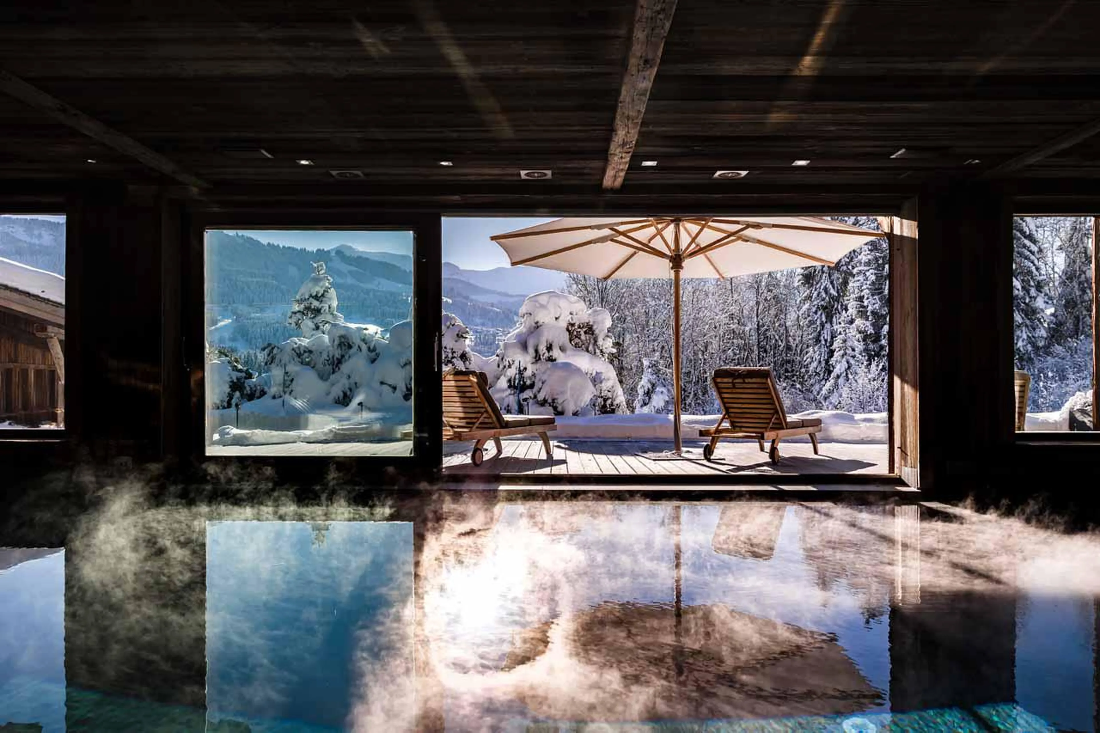Swimming pool with breathtaking mountain views at Ultima Megeve