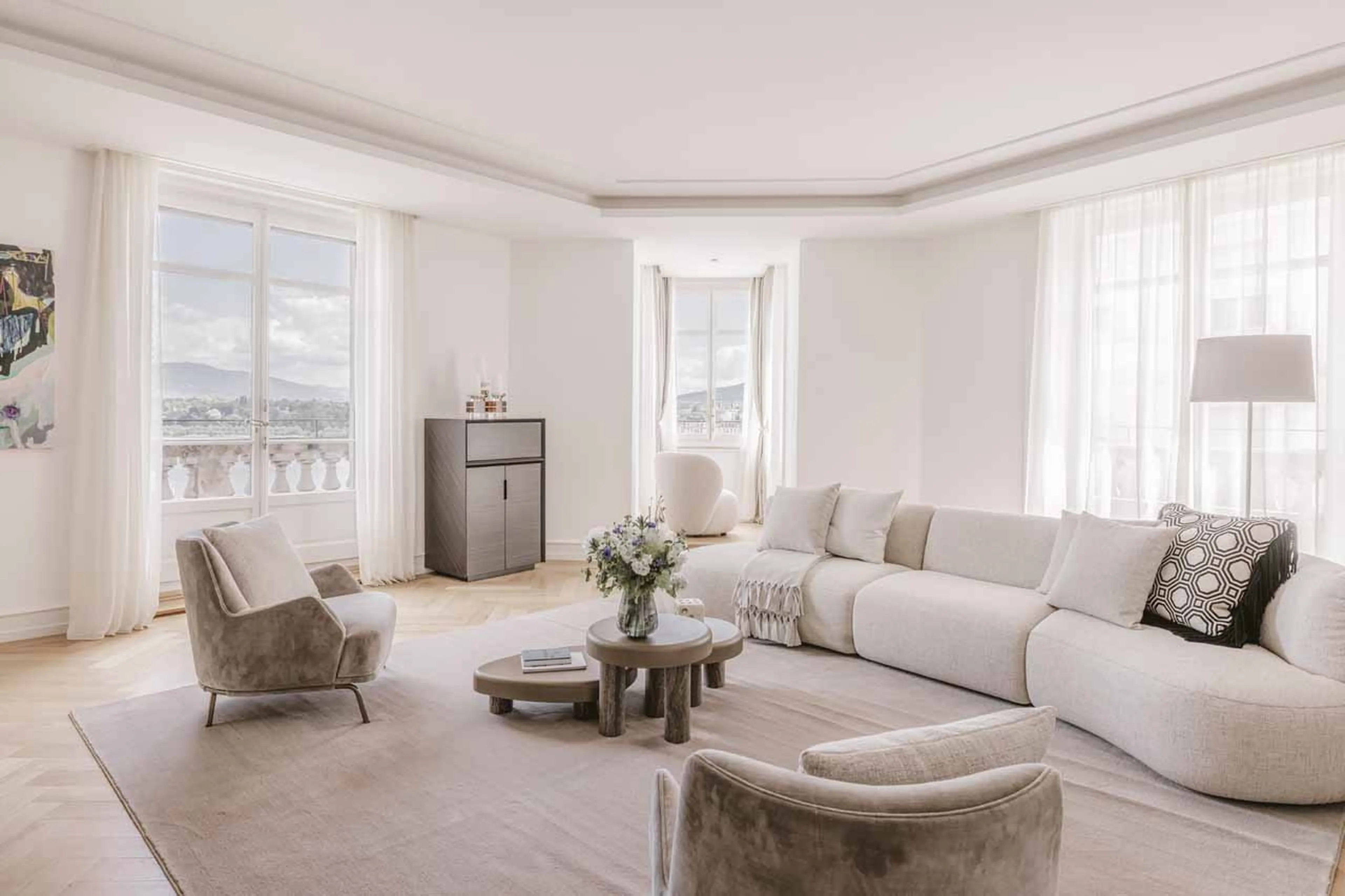 Elegantly furnished living area at Ultima Quai Wilson Six Bedroom Duplex Residence in Geneva