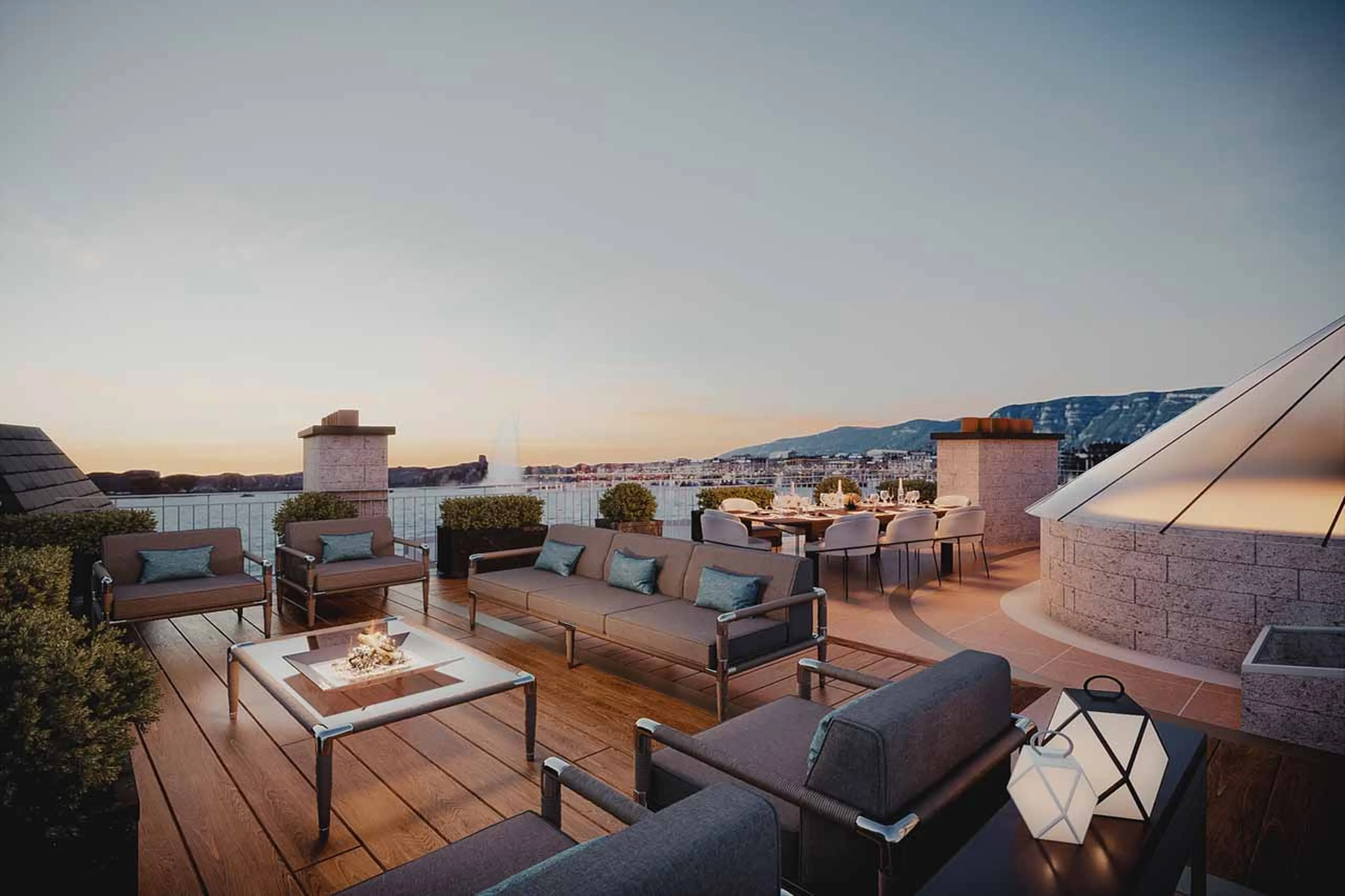 Roof terrace at Ultima Quai Wilson Six Bedroom Duplex Residence in Geneva