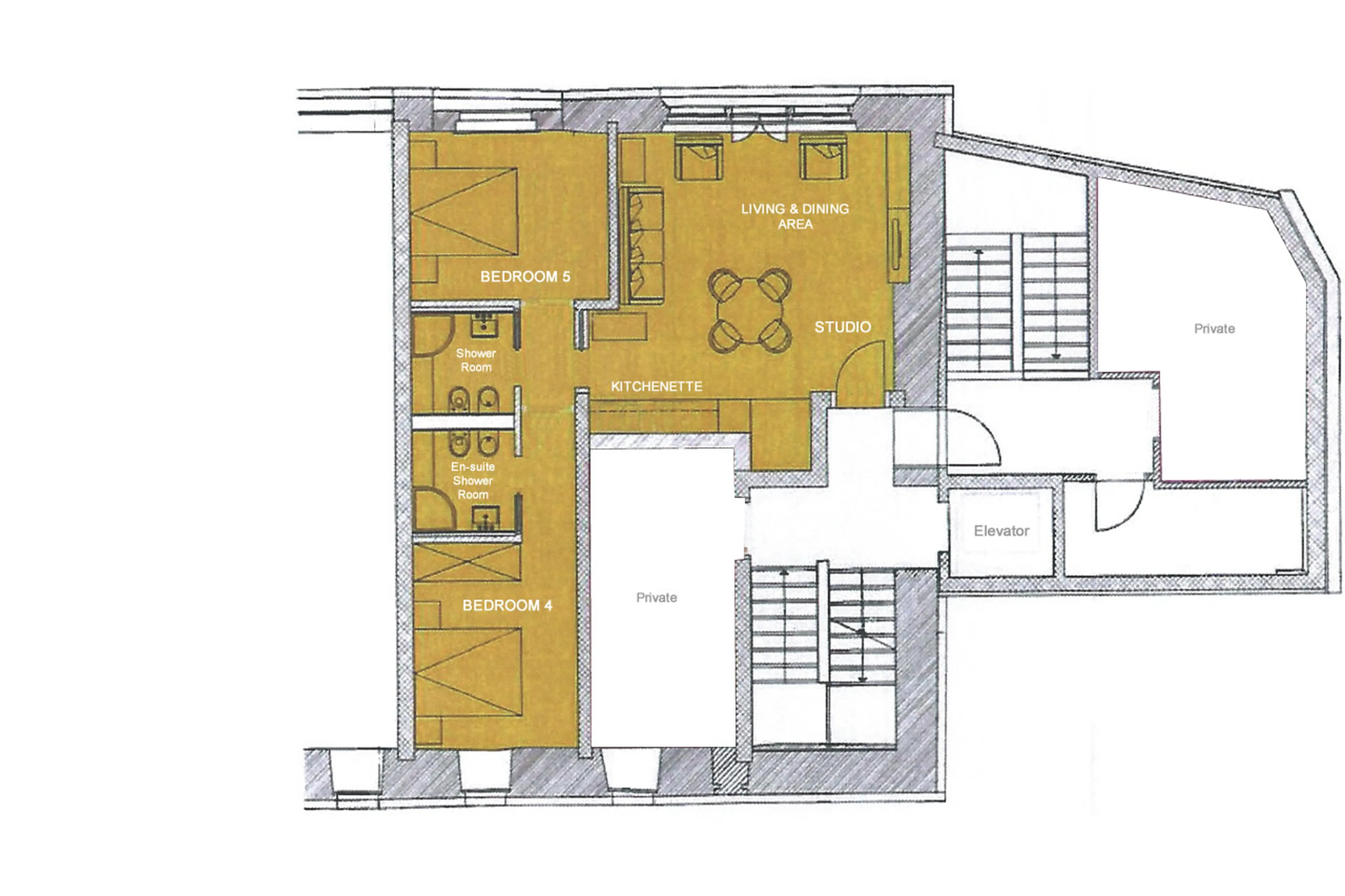 Level 0 floor plan of Villa Erica in St Moritz