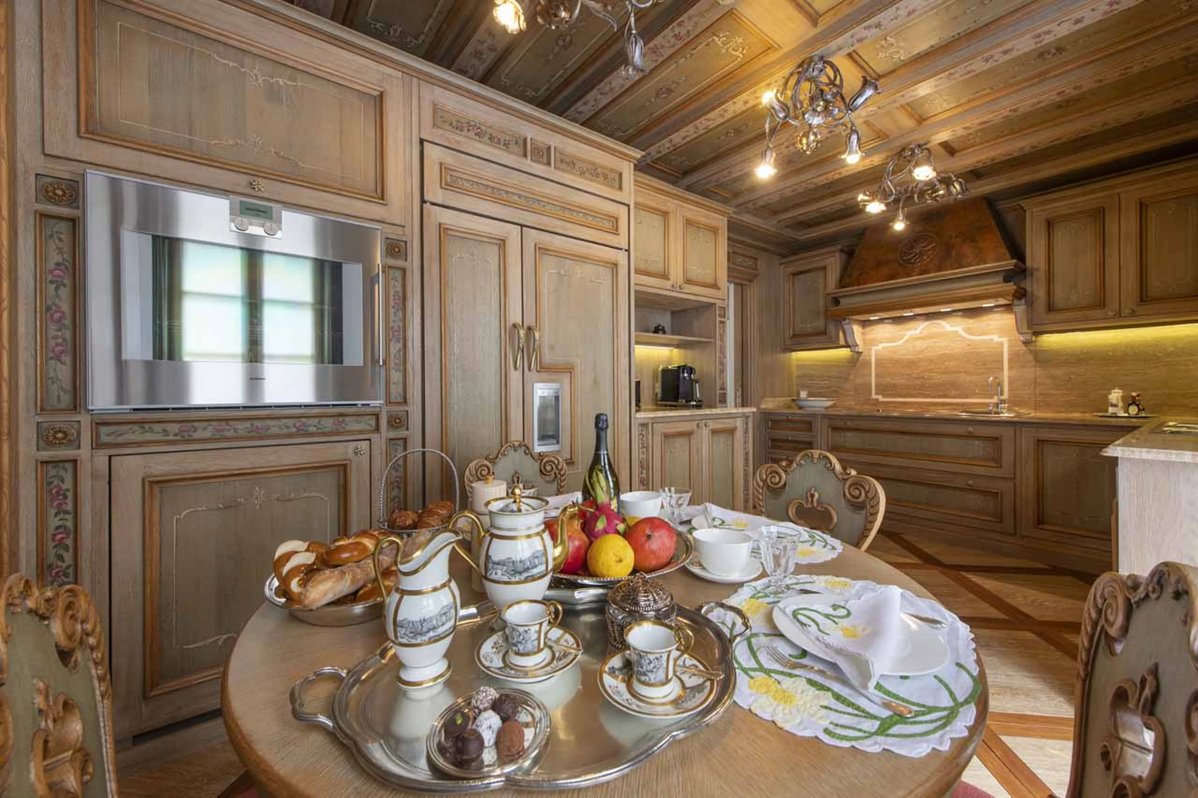 Small round dining table in Villa Erica 1, St Moritz