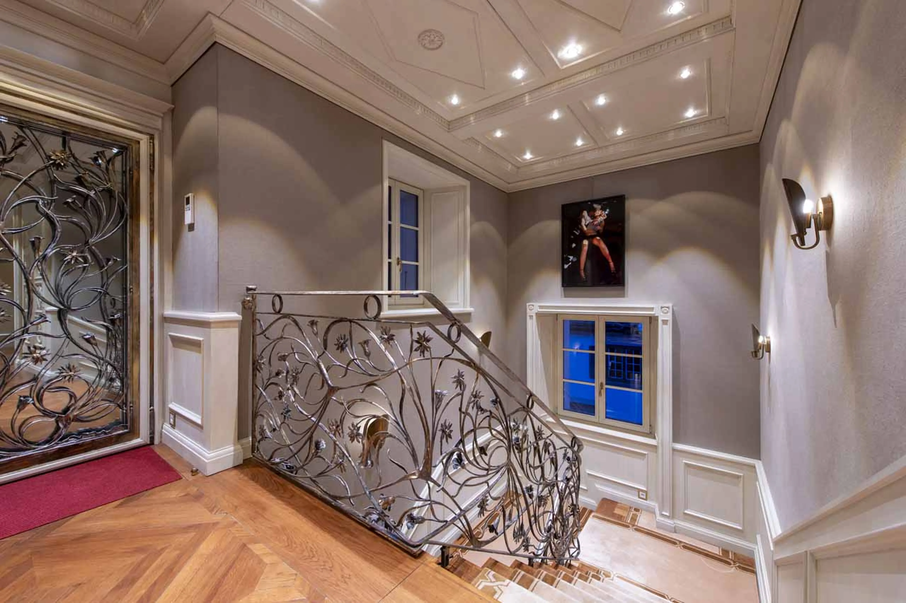 Hallway and staircase in Villa Erica 1, St Moritz