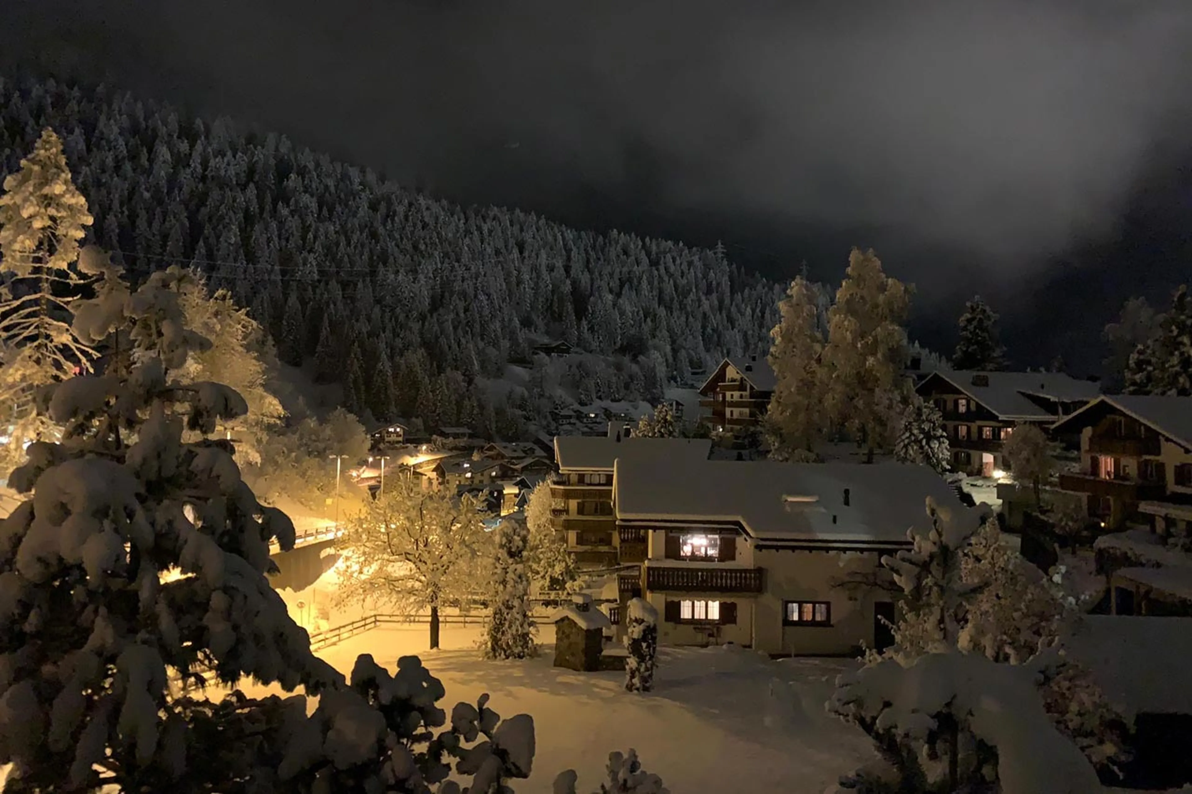 Exterior at night of Villa Grialetsch in Klosters