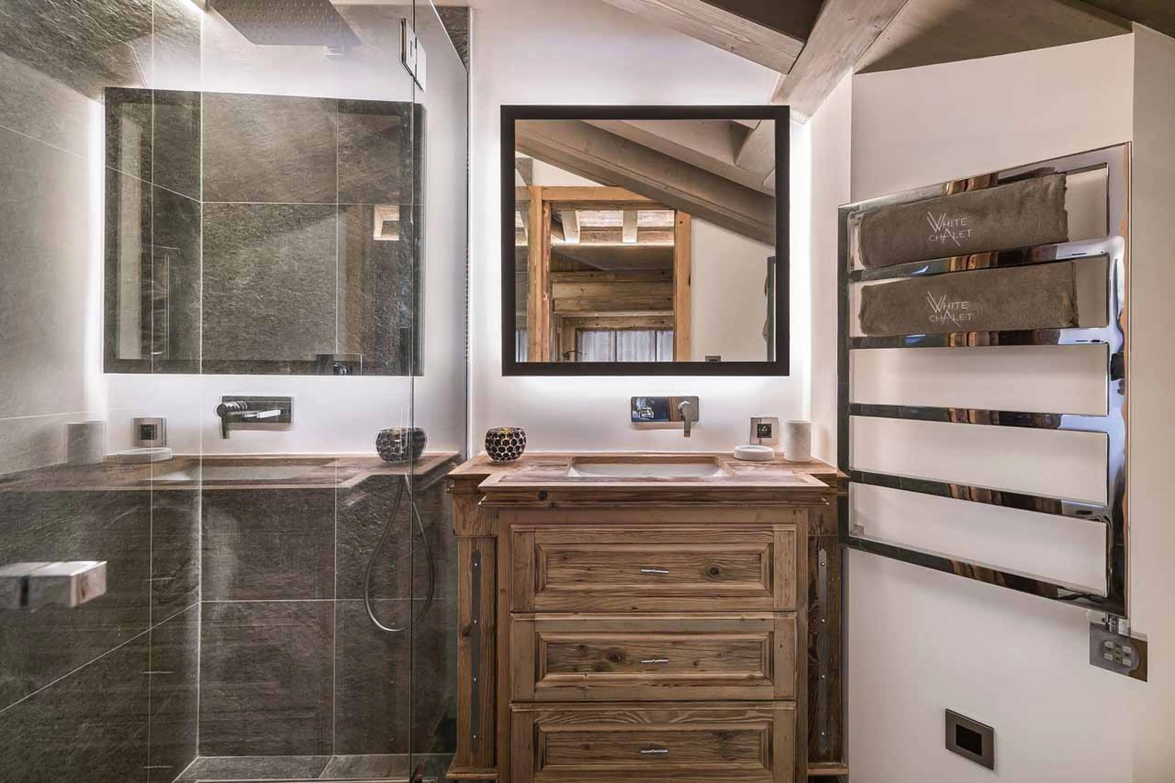 En-suite shower room at White Chalet in Courchevel Le Praz