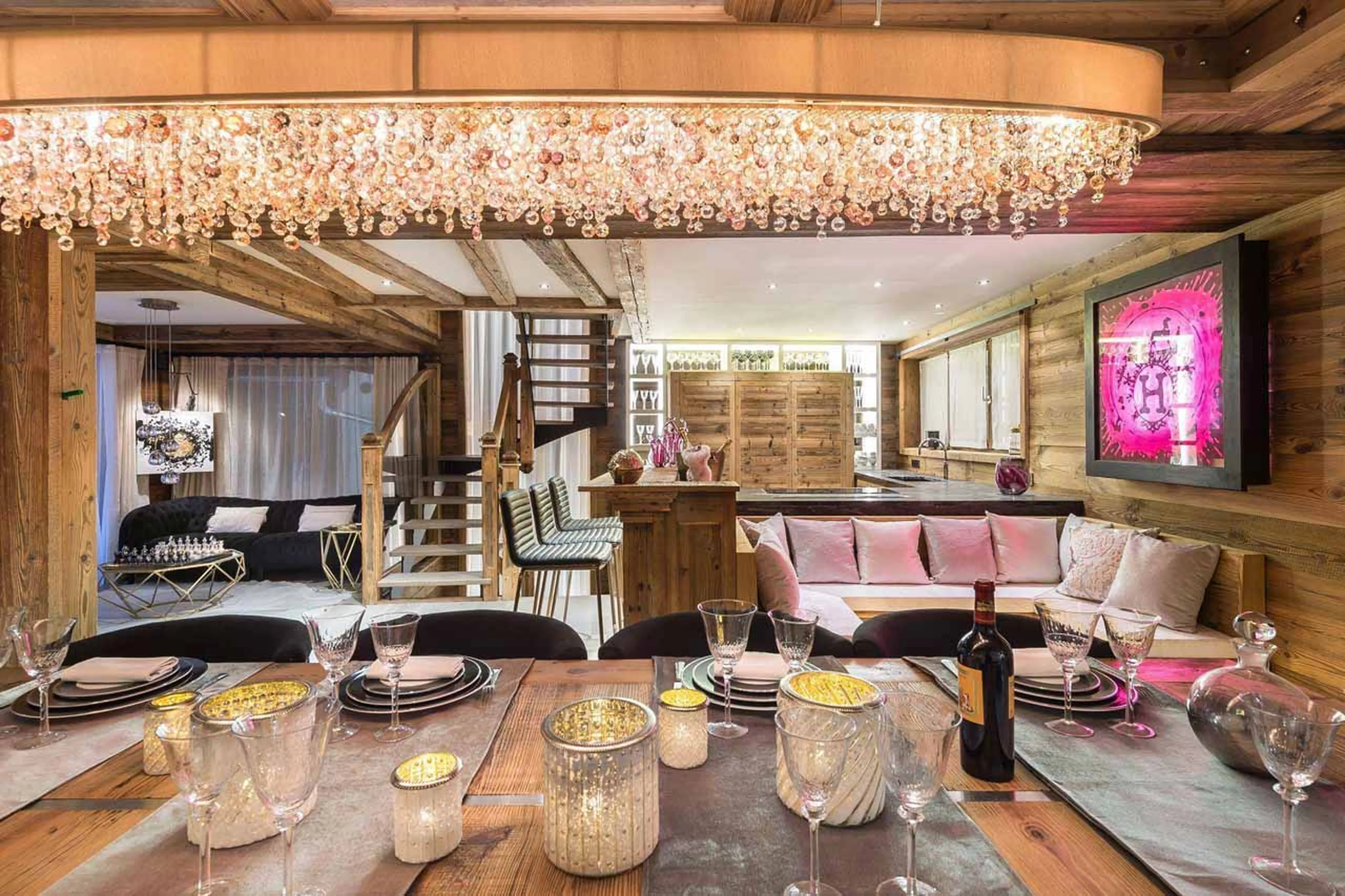 Open plan living & dining area at White Chalet in Courchevel Le Praz