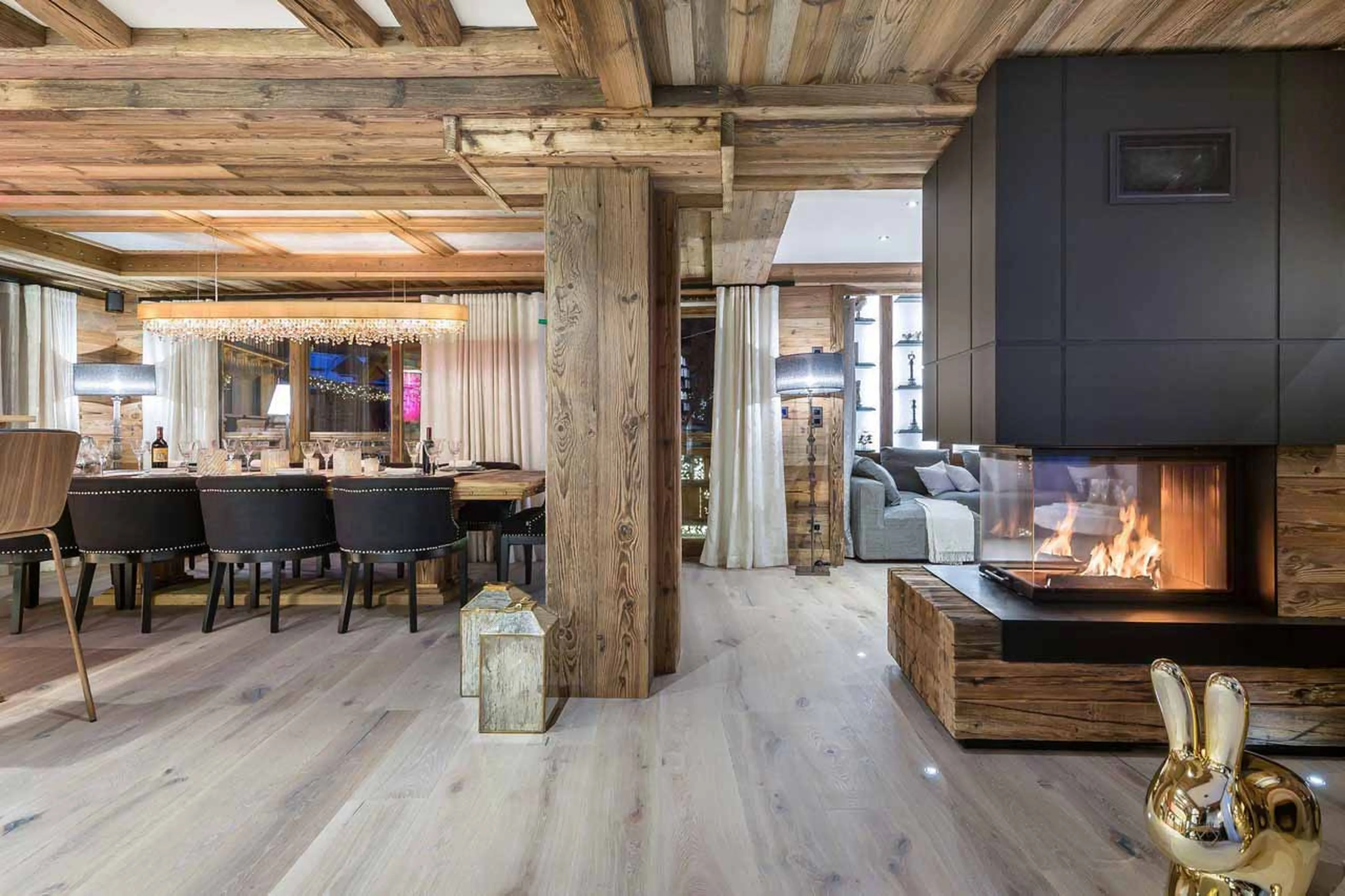 Open plan dining area at White Chalet in Courchevel Le Praz