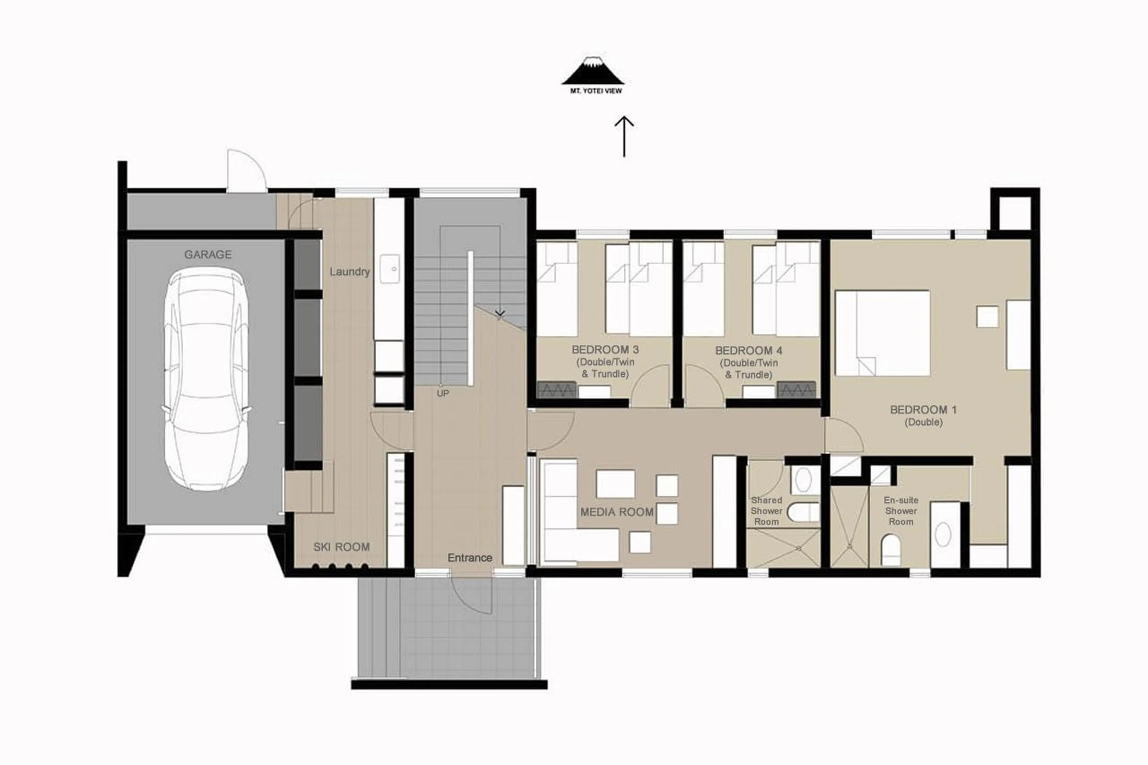 Level 0 floor plan of Yanagi House in Niseko