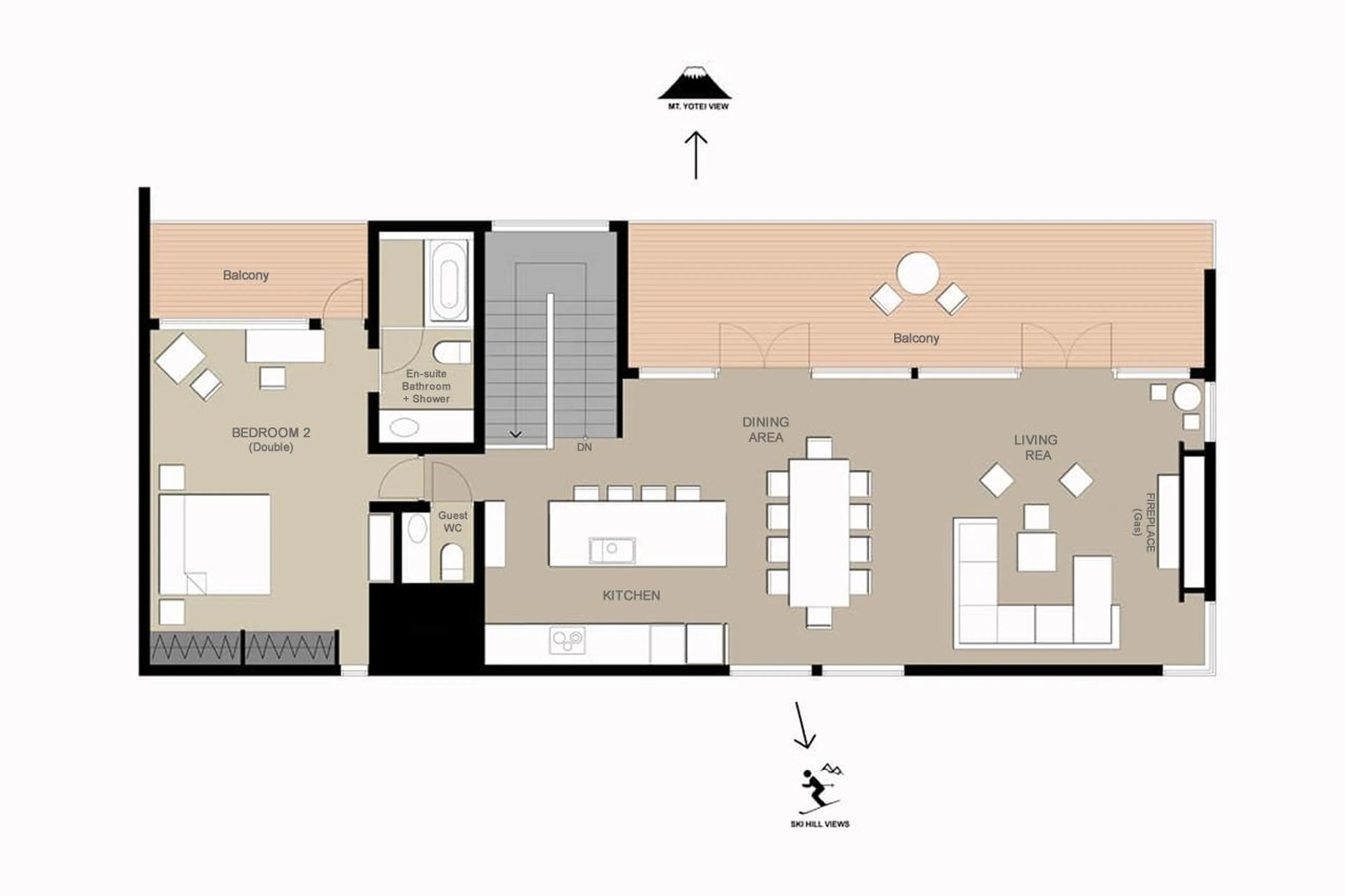 Top level floor plan of Yanagi House in Niseko