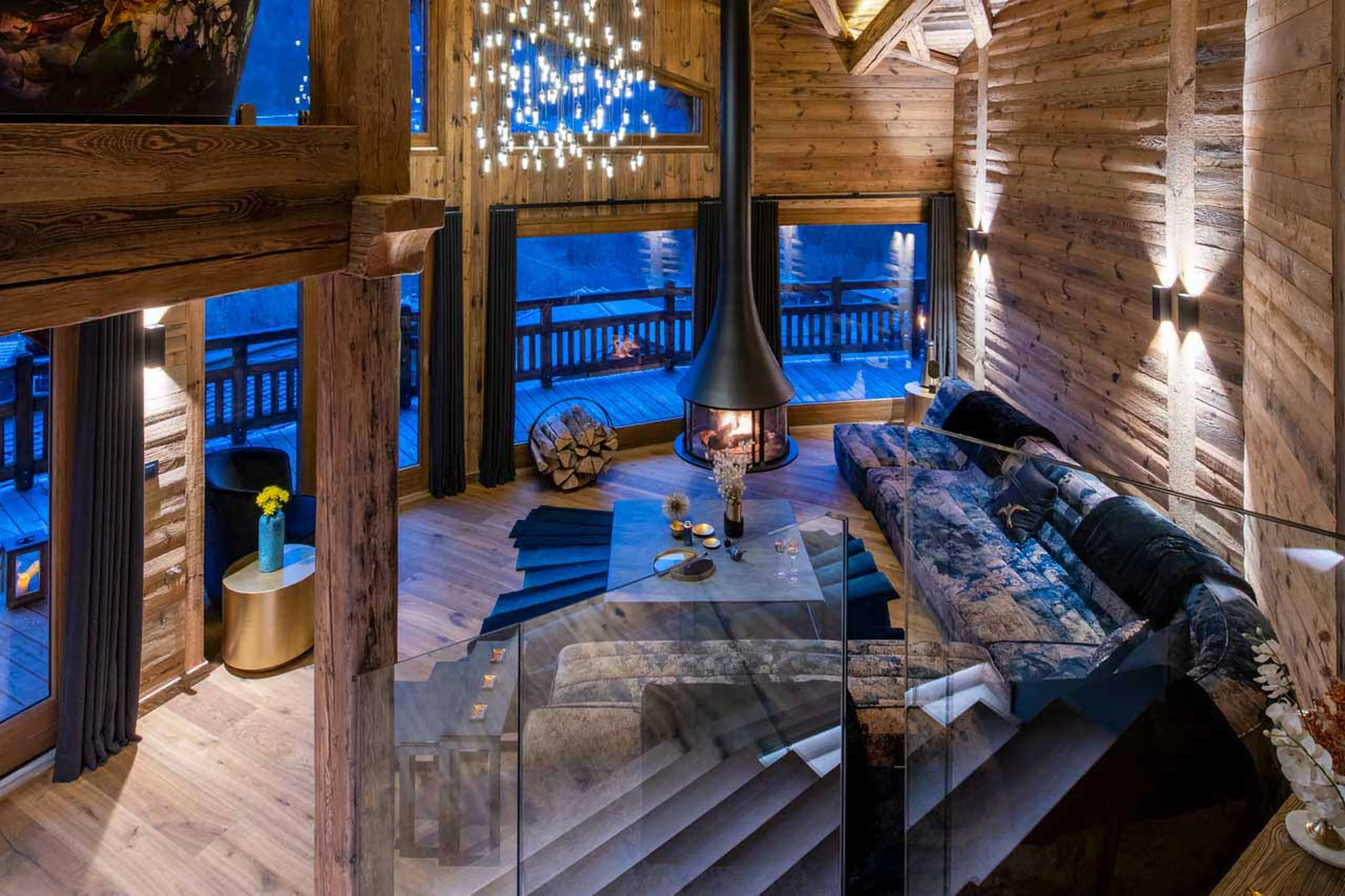 Open plan living area at ZEMS Lodge in Morzine