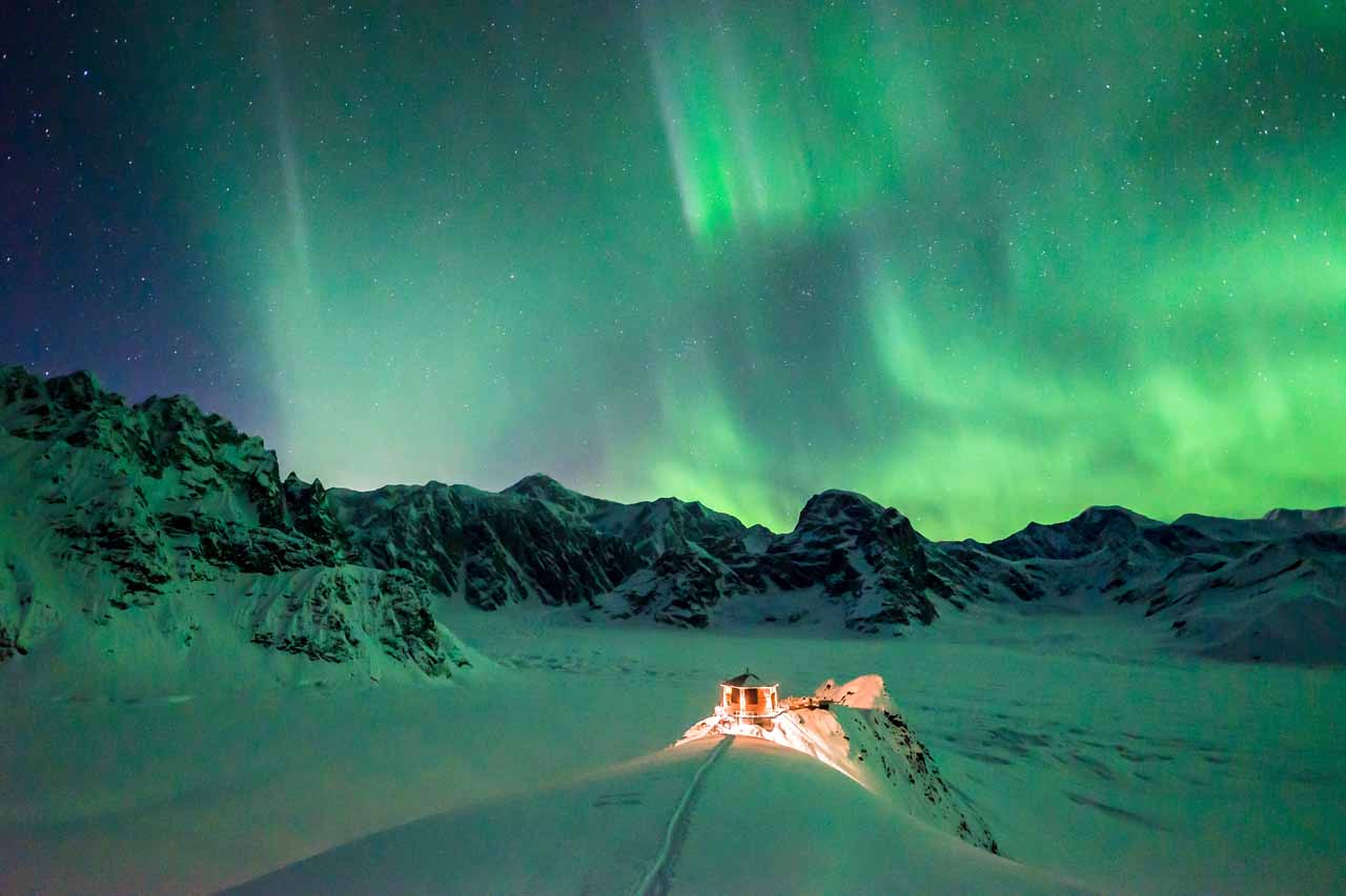Northern lights at Sheldon Chalet in Alaska