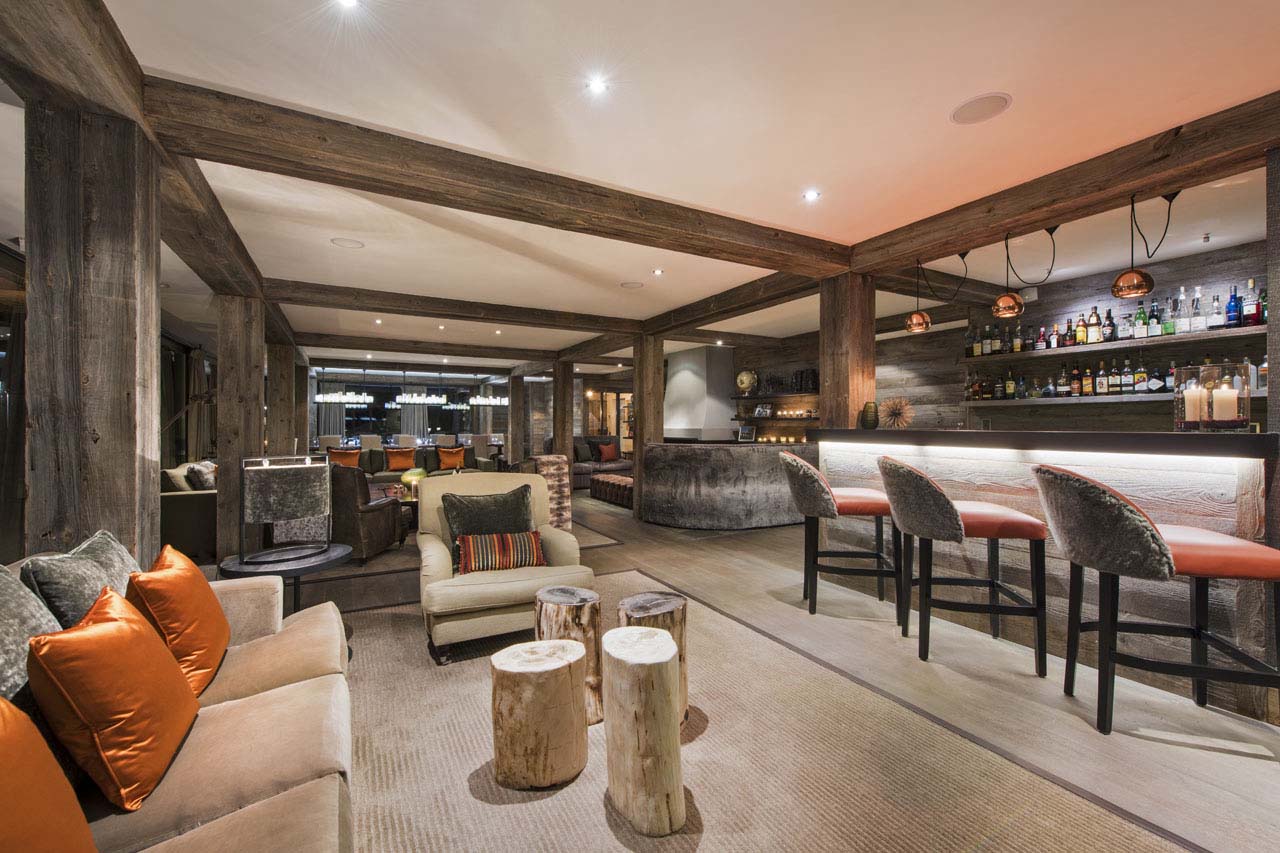 Bar in open plan living area of The Lodge in Verbier